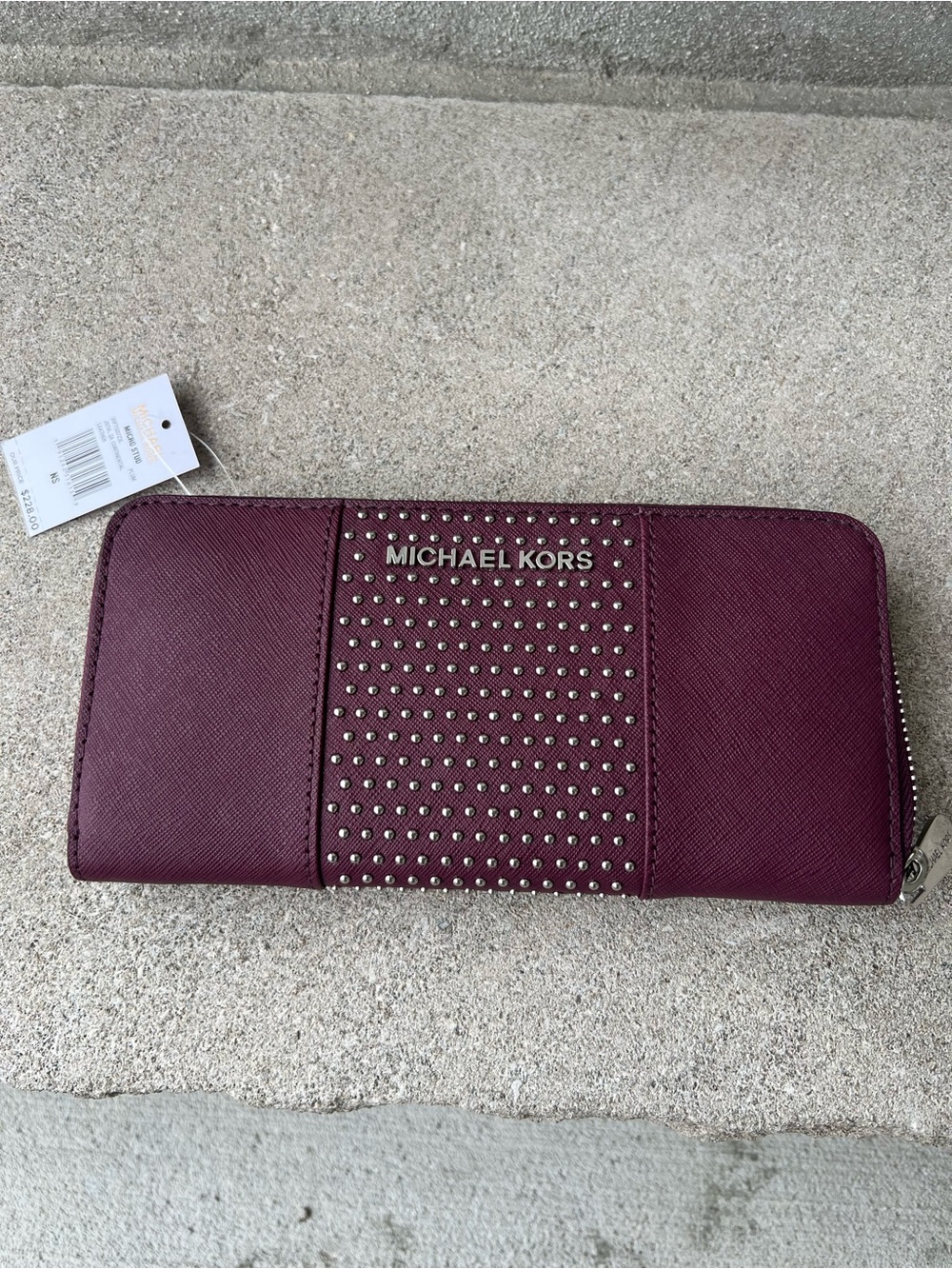 Michael Kors Micro Stud Plum Saffiano Studded Zip Around Wallet